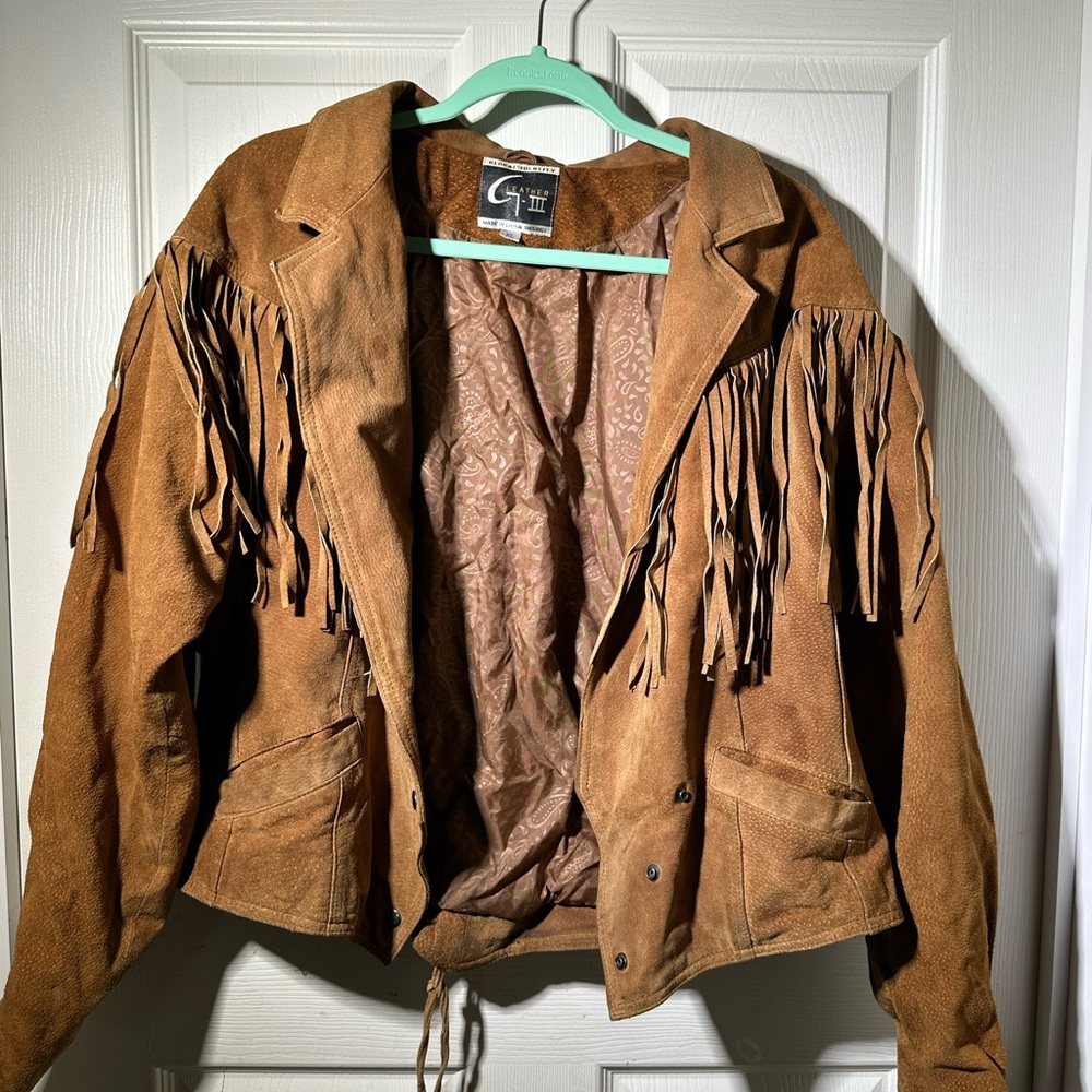 G-III Leather Fashions Brown Suede Leather Fringe Western Jacket Women's Size XL